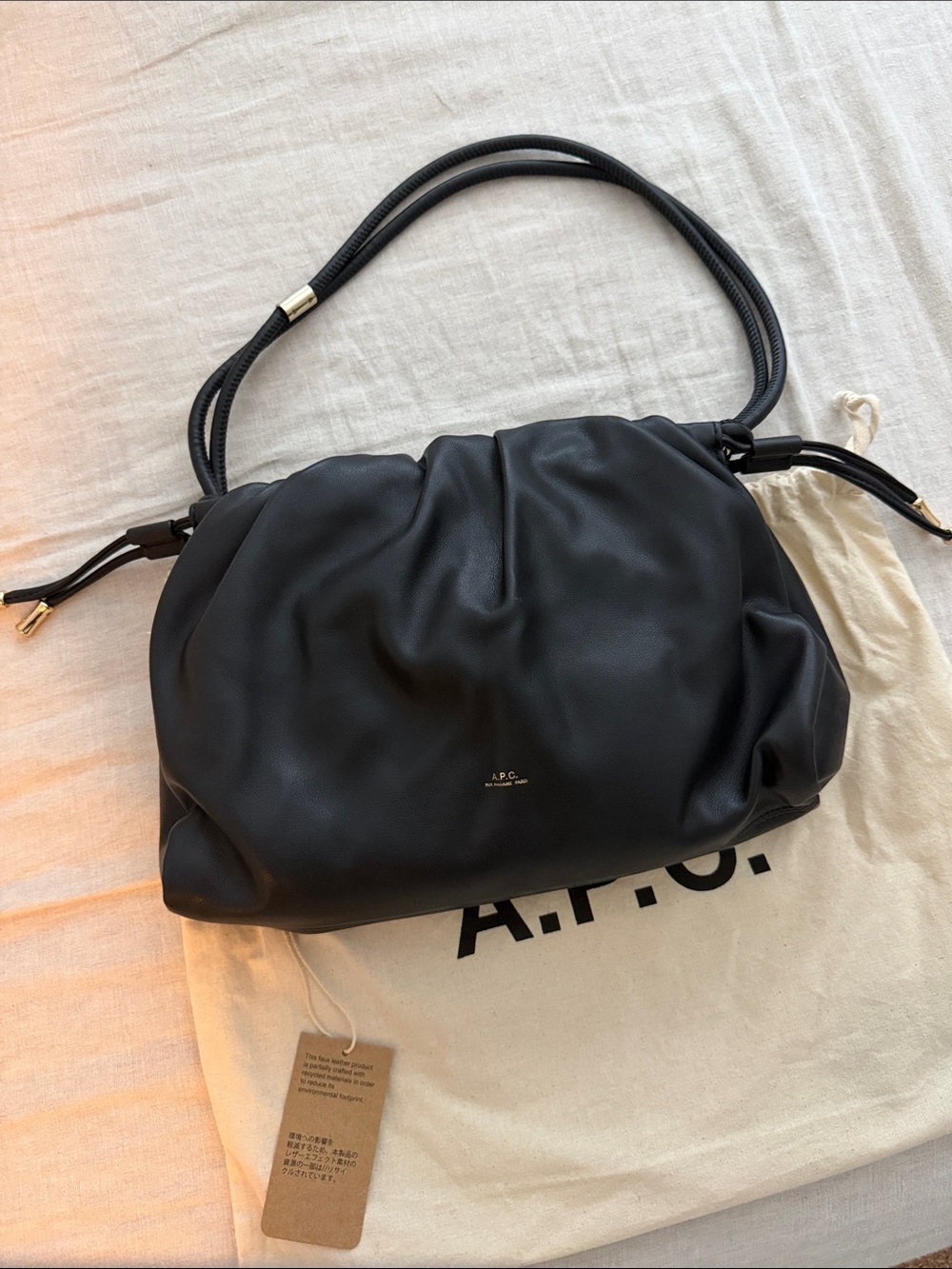 A.P.C. Black Gathered Leather Top-Handle Shoulder Bag